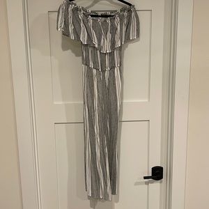 Lunik White and Black Off the Shoulder Jumpsuit